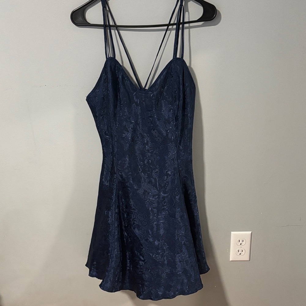 Vintage‎ Victoria's Secret Gold Label Navy Blue Embossed Floral Babydoll Teddy